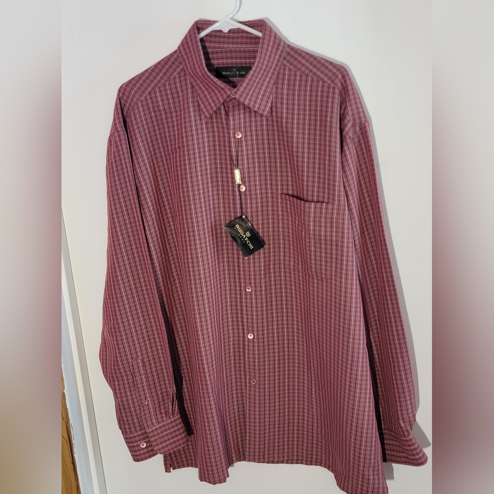 Bugatchi OoohCotton Men's Bordeaux Burgundy Striped Dress Shirt NWT
